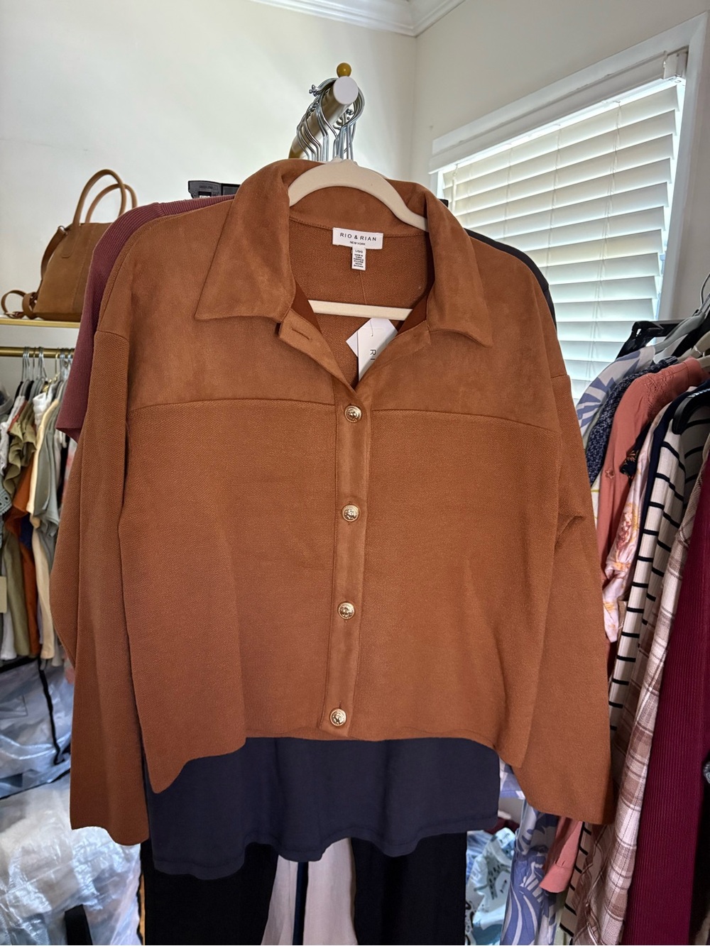 Rio & Rian Button-Up sweater Jacket in Cognac